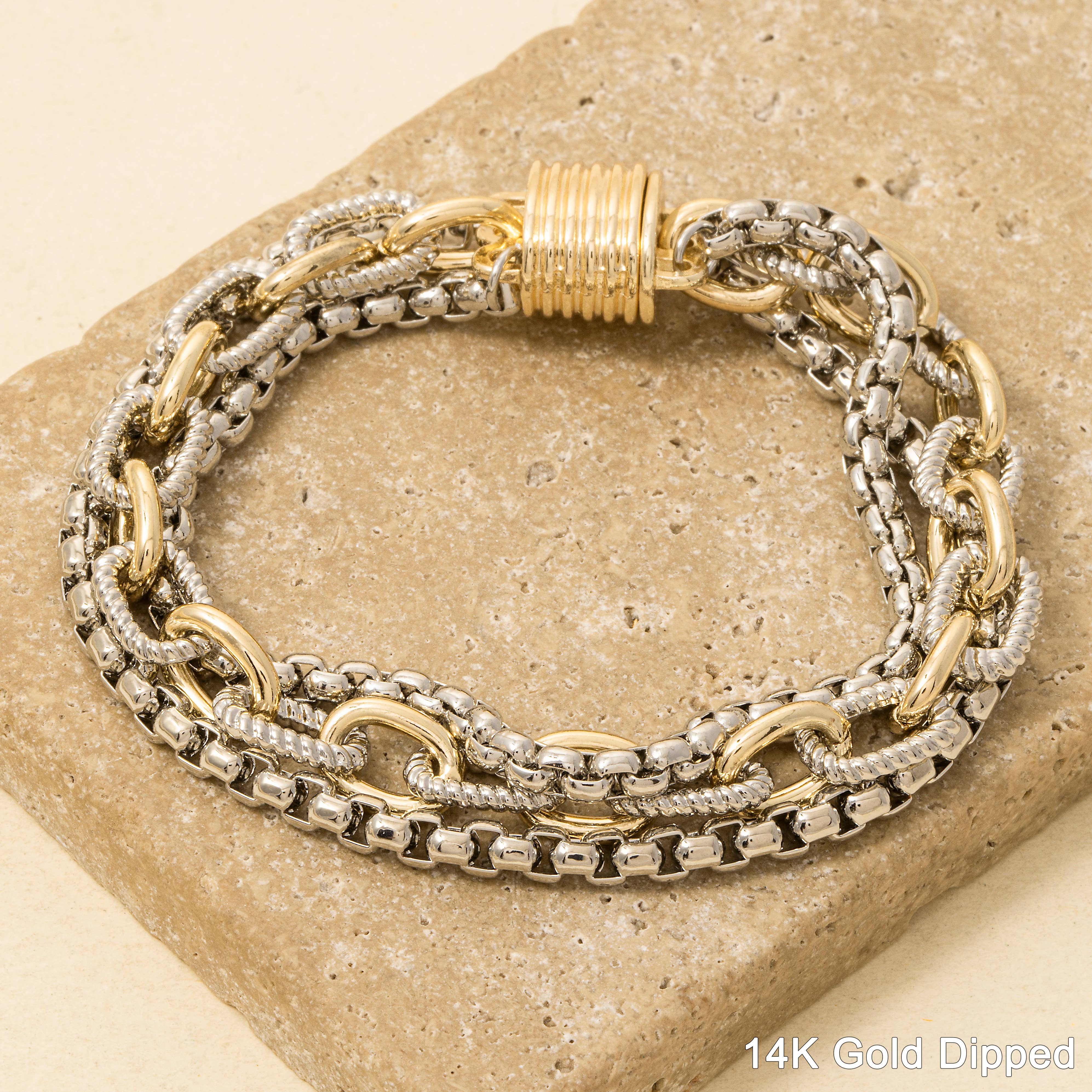 Assorted Chains Magnetic Lock Gold Plated Bracelet - House Of Jedidiah