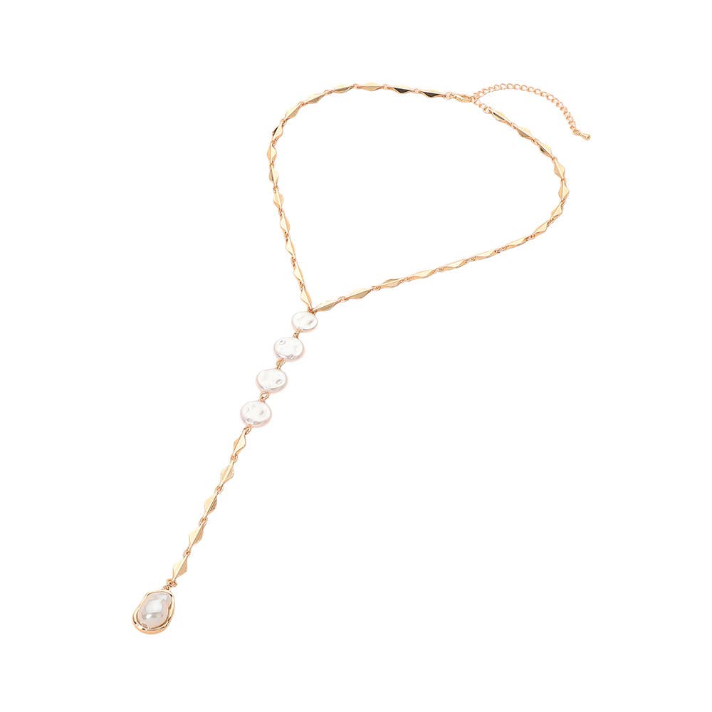 Pearl Pendant Link Drop Lariat Abstract Chain Necklace