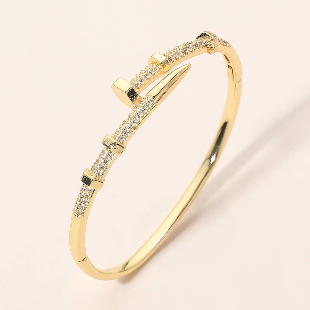 CZ Pave Nail Hinged Bangle Bracelet