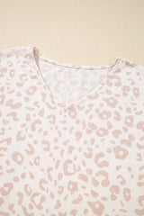 Beige Cheetah V Neck Tee and Pants Lounge Set - House Of Jedidiah