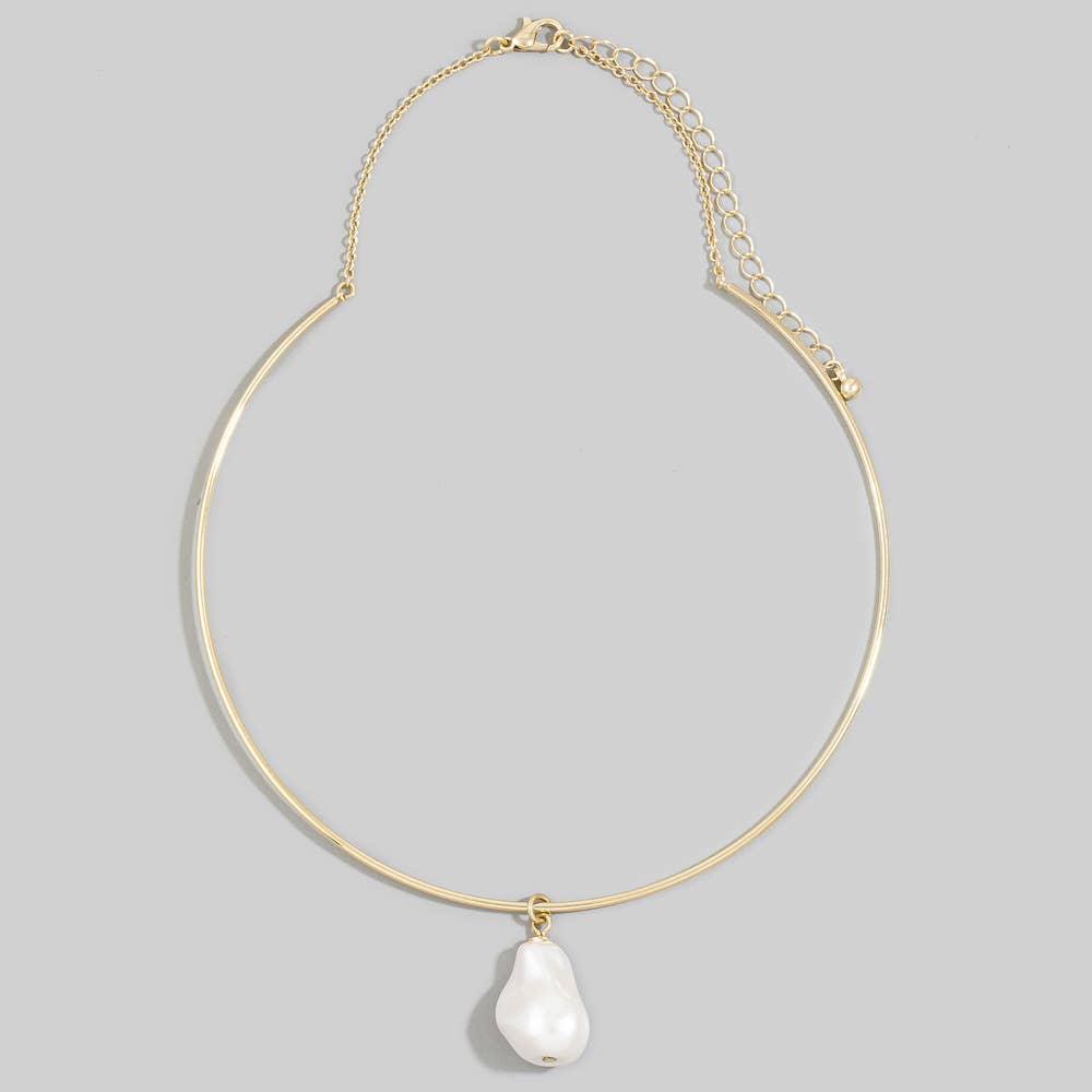 Baroque Pearl Drop Omega Wire Rigid Collar Necklace - House Of Jedidiah