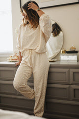 White Cheetah Print Two Piece Loose Fit Cozy Loungewear - House Of Jedidiah