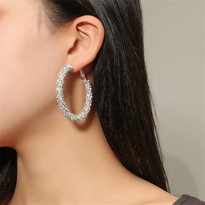 L'Éclat de la Nuit – 925 Silver-Plated Hoop Earrings with Rhinestones