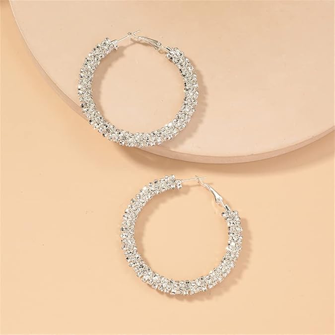 L'Éclat de la Nuit – 925 Silver-Plated Hoop Earrings with Rhinestones