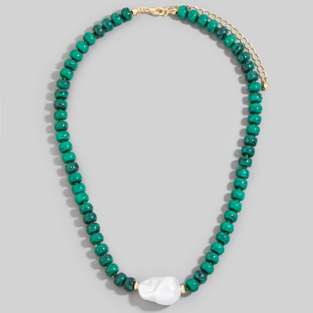 Turquoise Rondelle & Baroque Pearl Beaded Necklace - House Of Jedidiah