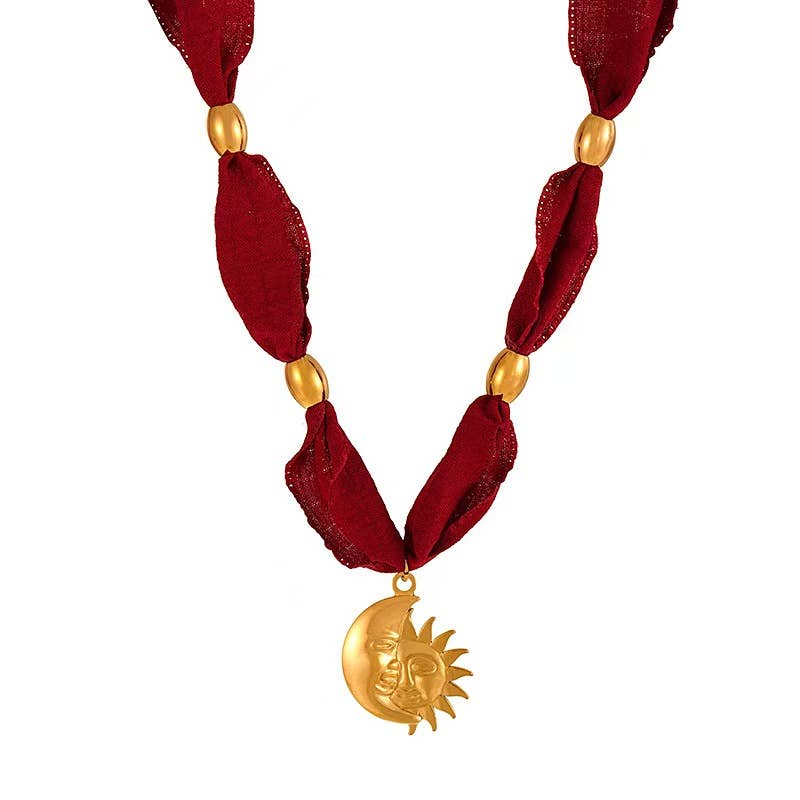 Scarf Statement Necklace | Gold Charm Pendant Style - House Of Jedidiah