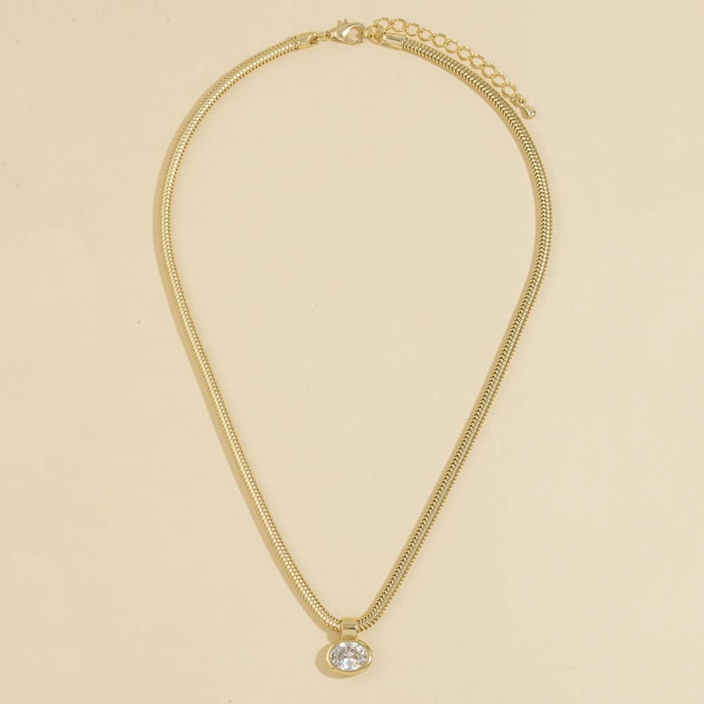 Oval Bezel Cz Snake Chain Necklace - House Of Jedidiah