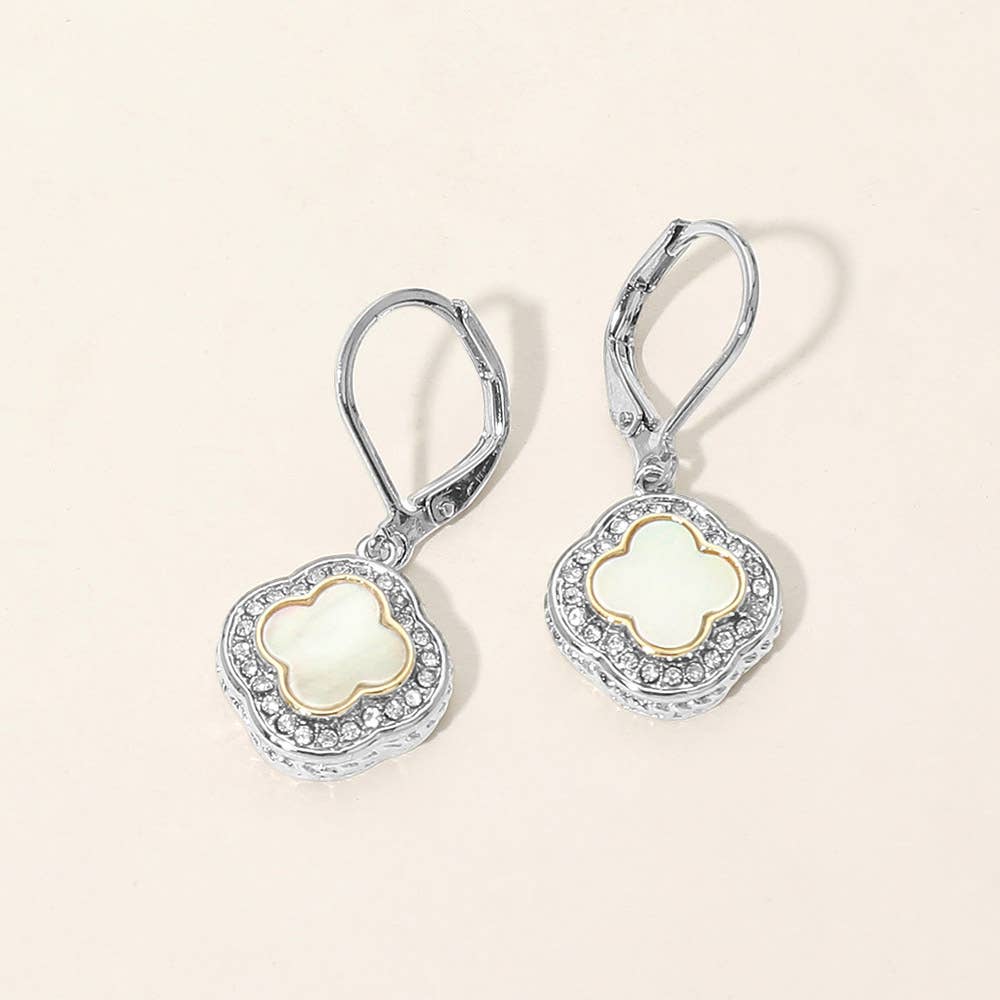 14K Gold Plated CZ Pave Rim Quatrefoil Charm Drop Earrings