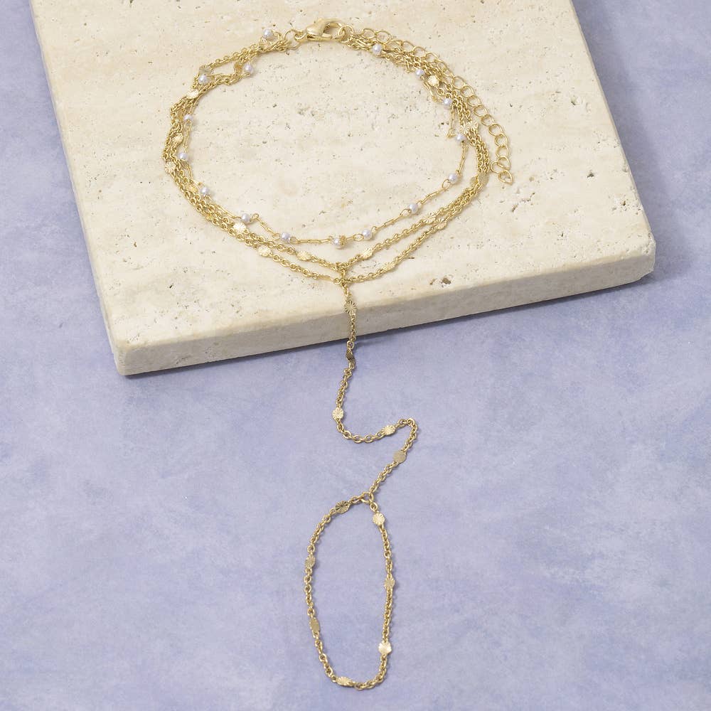 Layered Pearl Station Hand Chain Bracelet - House Of Jedidiah