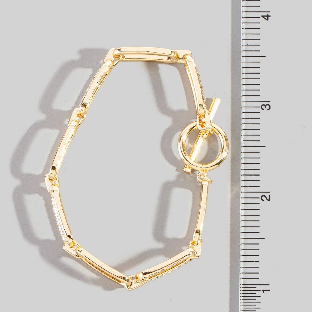 Gold Dipped Cz Oval Chain Toggle Bracelet - House Of Jedidiah