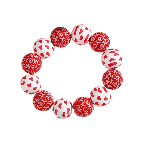 "Amore di Legno" – Handcrafted Wooden Beads Love Heart Pattern Stretch Bracelet