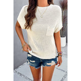 Solid Short Cap Sleeve Ribbed Knit Loose Top - House Of Jedidiah