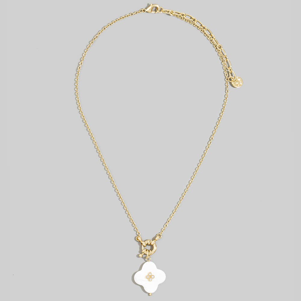 Shell Clover Pendant Necklace With Cz Center - House Of Jedidiah