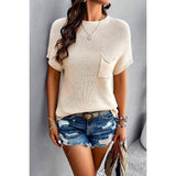 Solid Short Cap Sleeve Ribbed Knit Loose Top - House Of Jedidiah