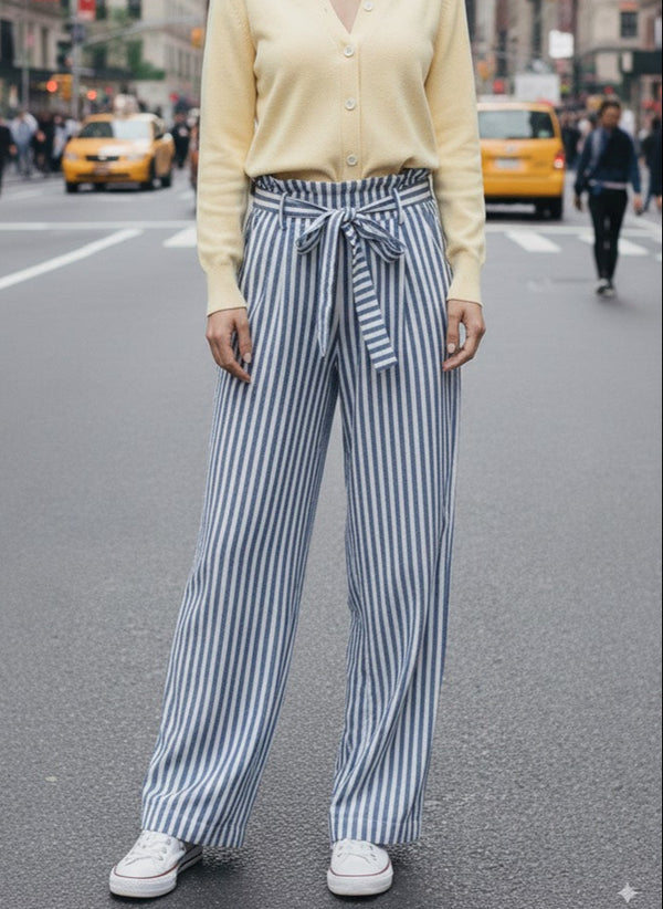 Striped Casual Elegant Straight Leg Pants