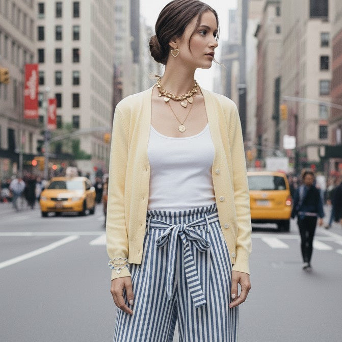 Striped Casual Elegant Straight Leg Pants