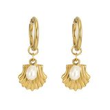 Santorini Shell Pearl Hoop Earrings