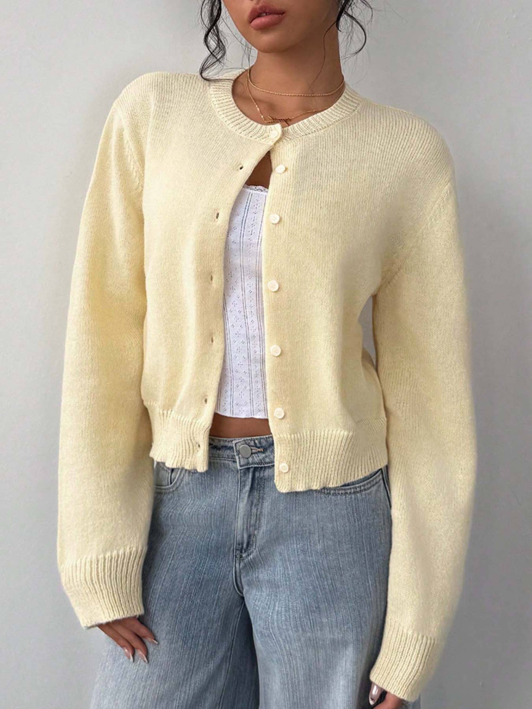 Yellow Long Sleeved Knitted Cardigan Sweater - House Of Jedidiah