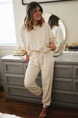 White Cheetah Print Two Piece Loose Fit Cozy Loungewear - House Of Jedidiah