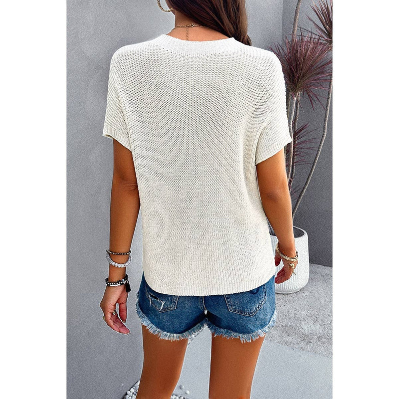 Solid Short Cap Sleeve Ribbed Knit Loose Top - House Of Jedidiah