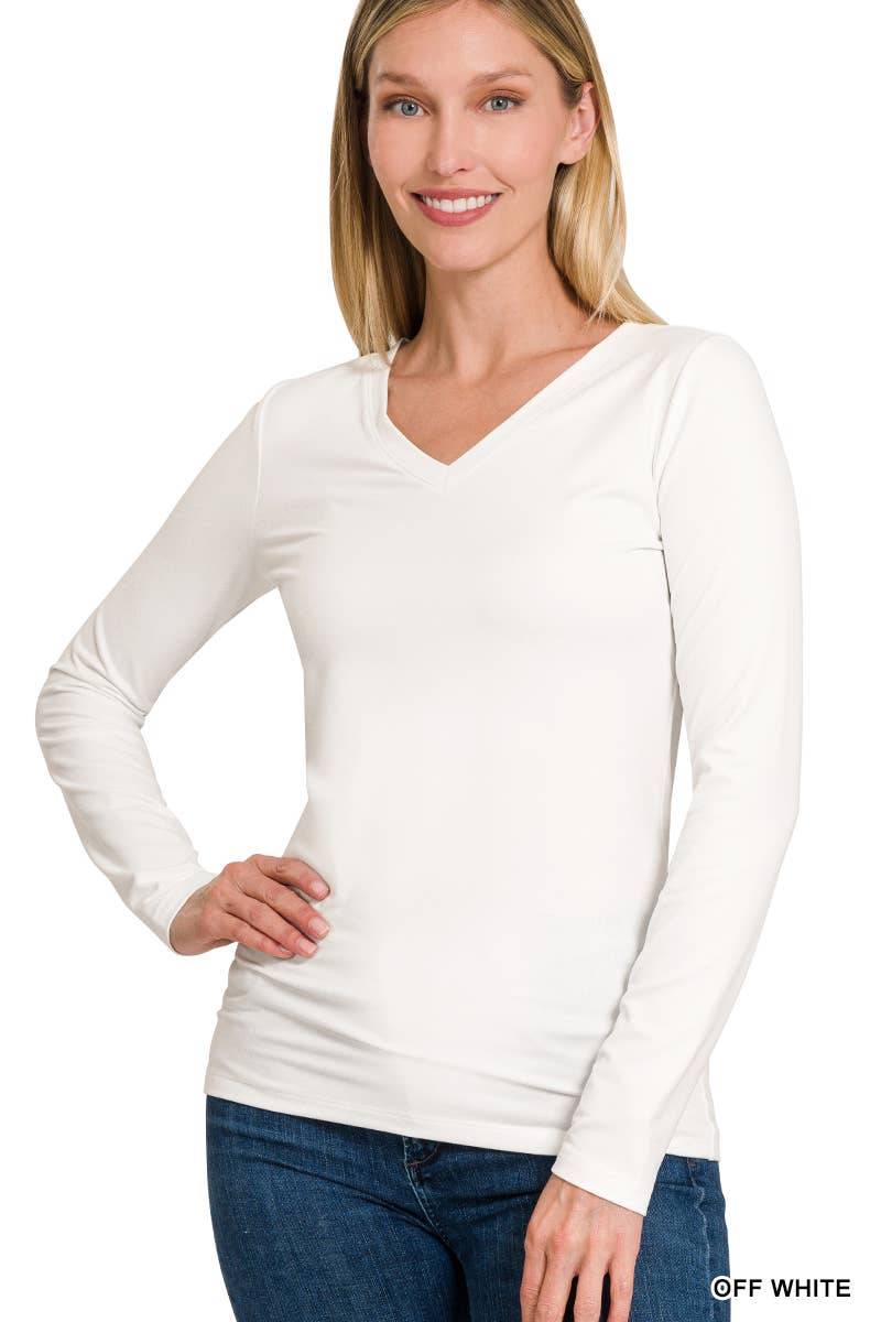',...Microfiber Long Sleeve V-neck Tee - House Of Jedidiah