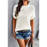 Solid Short Cap Sleeve Ribbed Knit Loose Top - House Of Jedidiah