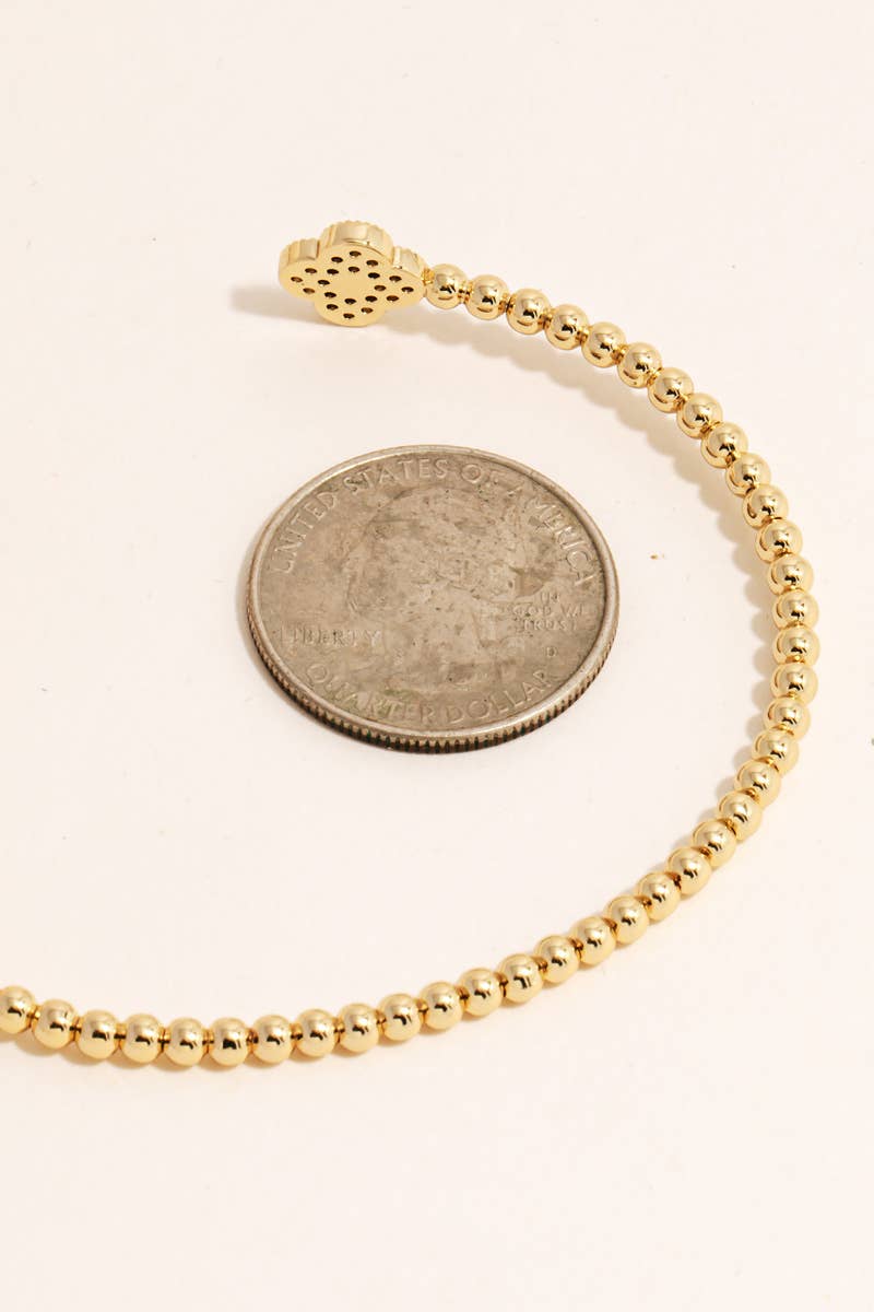 Double Cz Pave Clovers Solid Ball Bead Cuff Bracelet - House Of Jedidiah