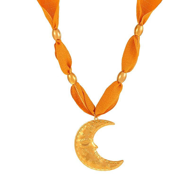 Scarf Statement Necklace | Gold Charm Pendant Style - House Of Jedidiah