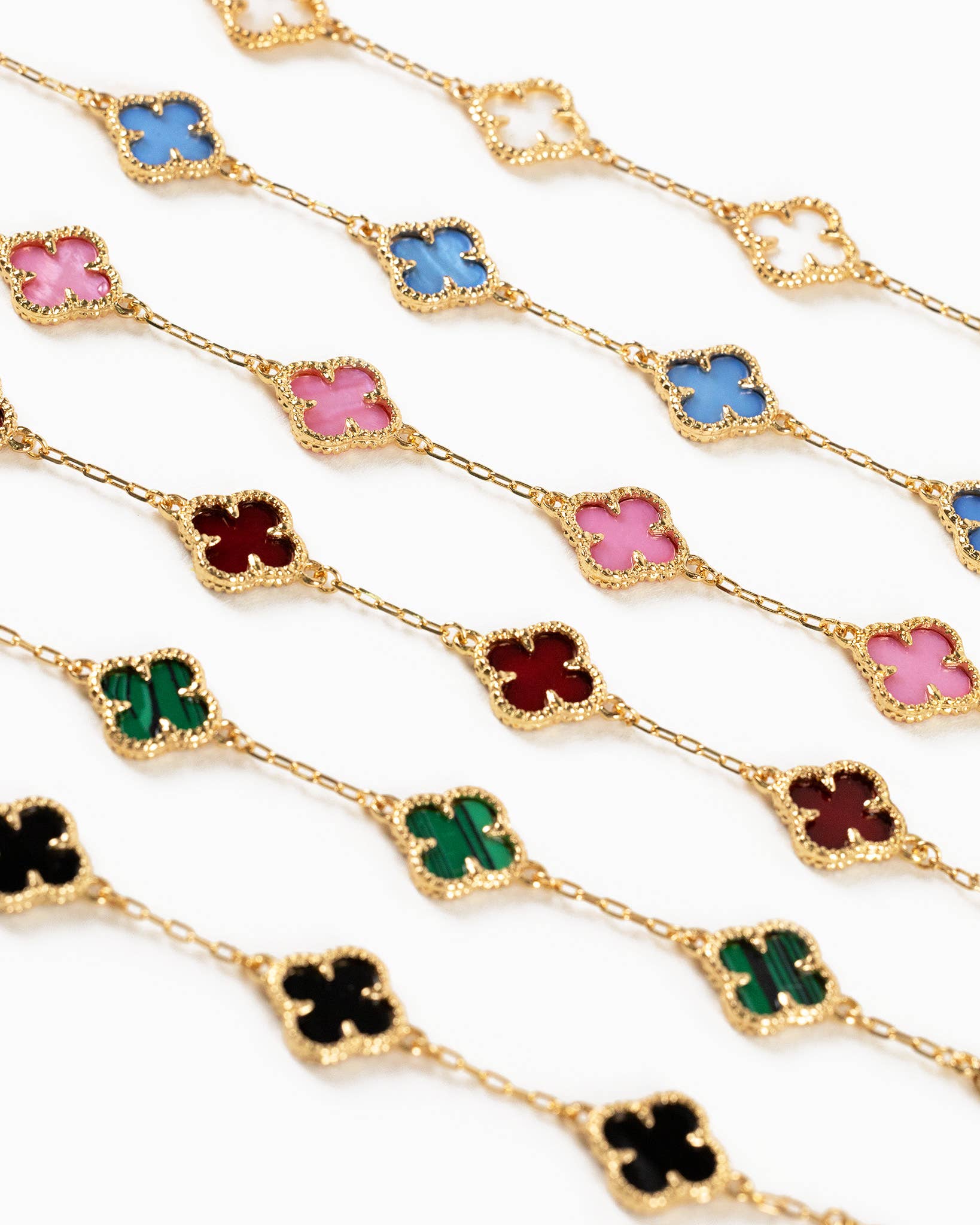 Double Sided Pearl Clover Chain Bracelets