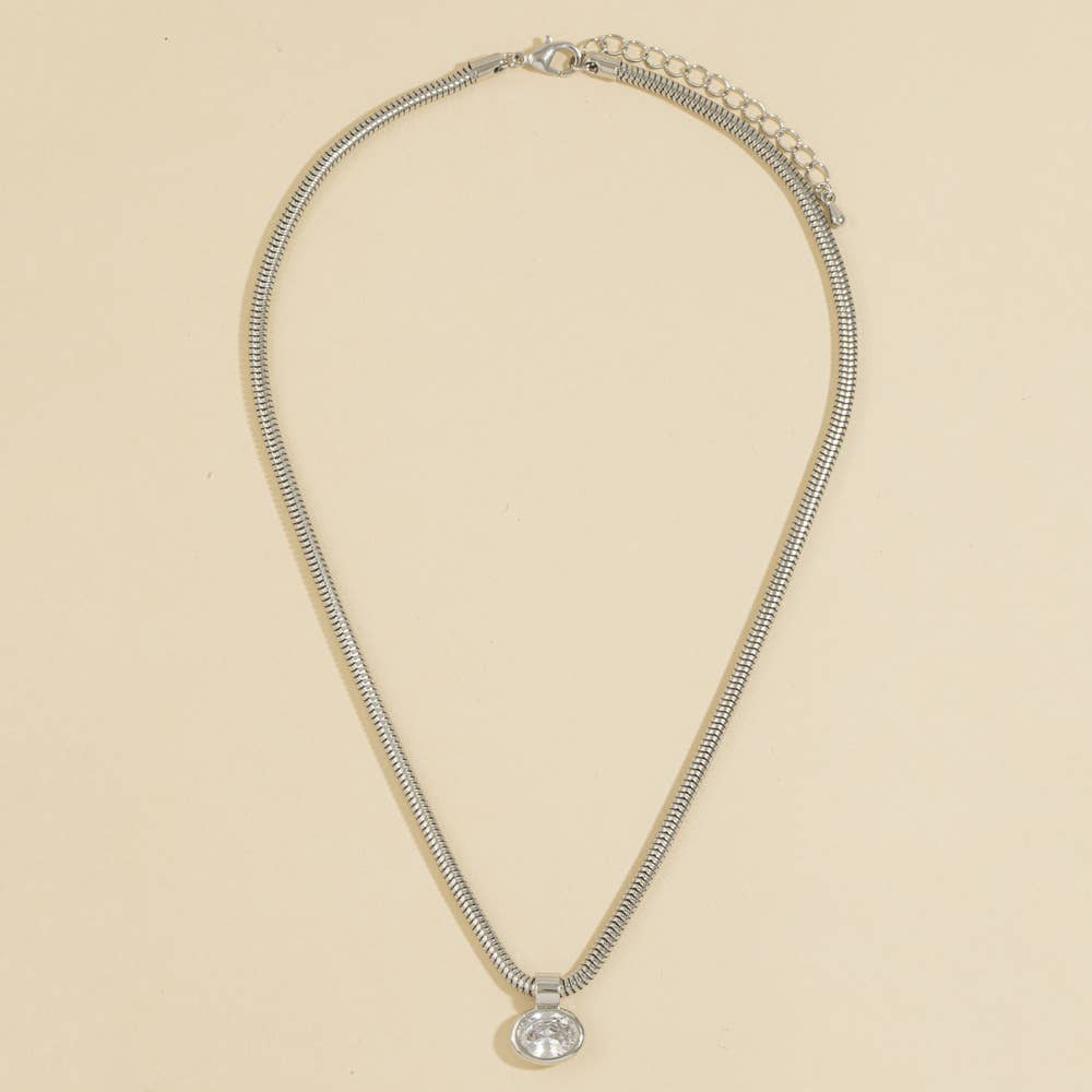 Oval Bezel Cz Snake Chain Necklace - House Of Jedidiah