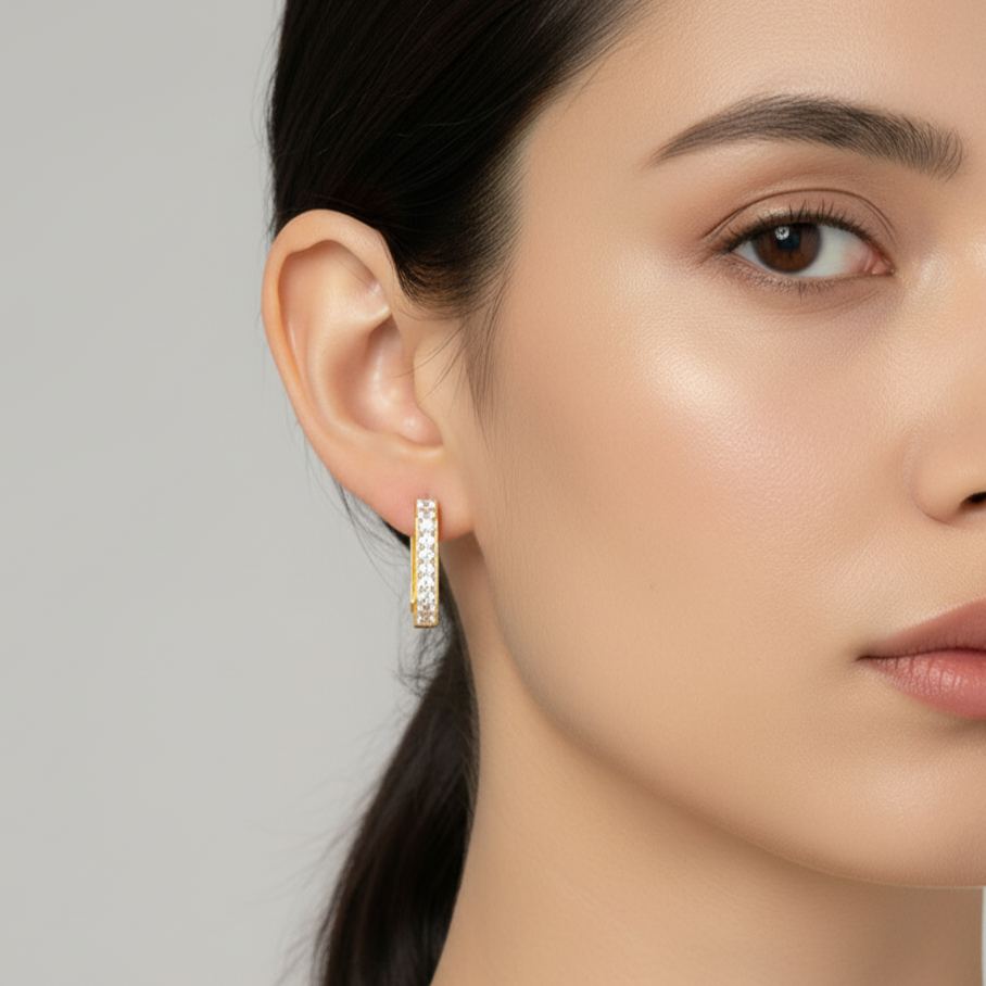 Bianca Earrings – 18k gold plated rectangular earrings with sparkling white stones