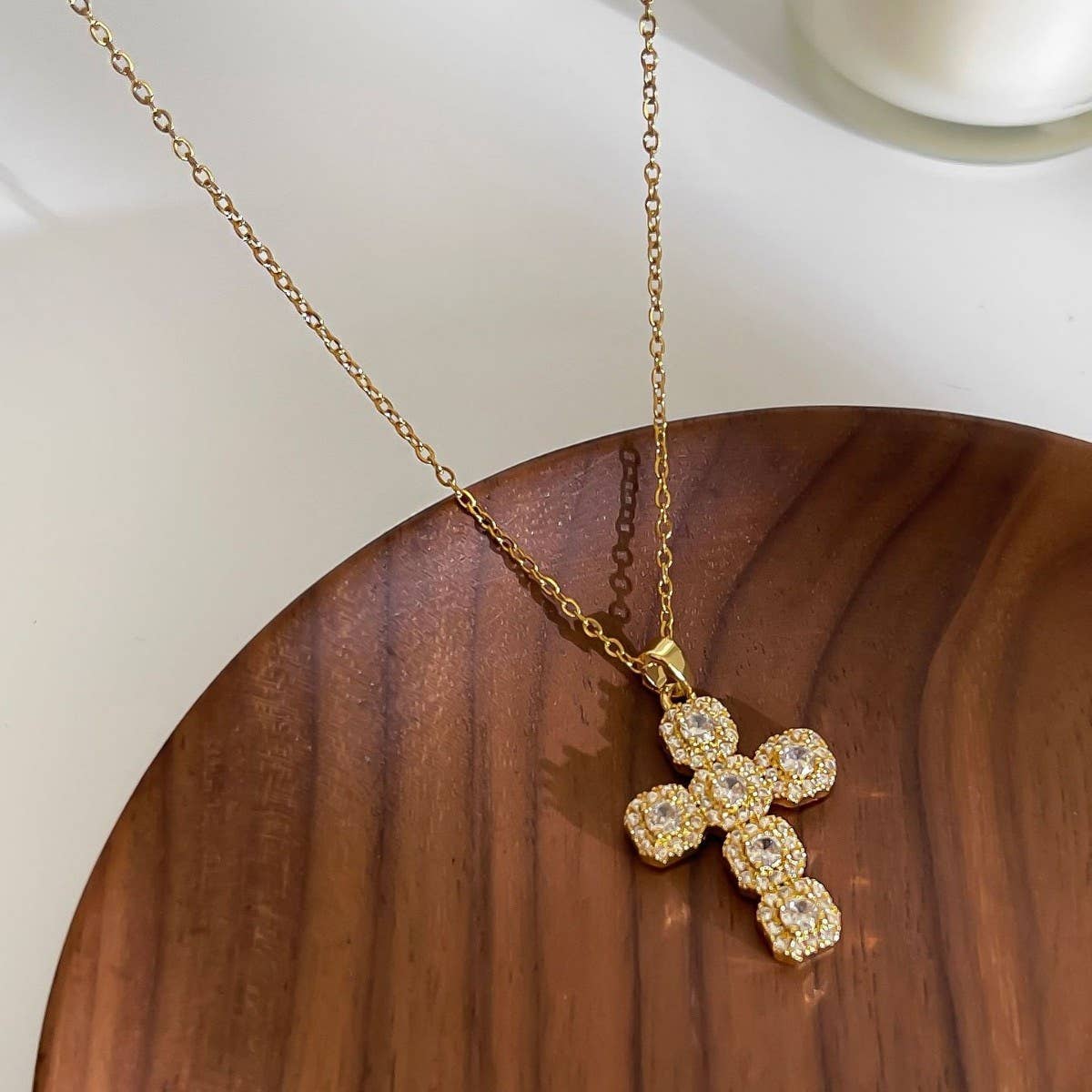 Rhinestone Cross Necklace | Gold Minimal Jewelry Accent Set - House Of Jedidiah