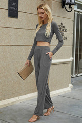 Two Pieces Crew Neck Solid Pockets Fit Set - House Of Jedidiah