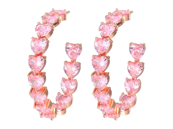 "Coeur de Rose" – Pink Zirconia Heart-Shaped Hoop Earrings