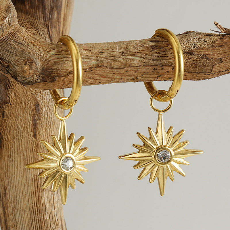Celestial inspired star hoop earrings, modern gold jewelry