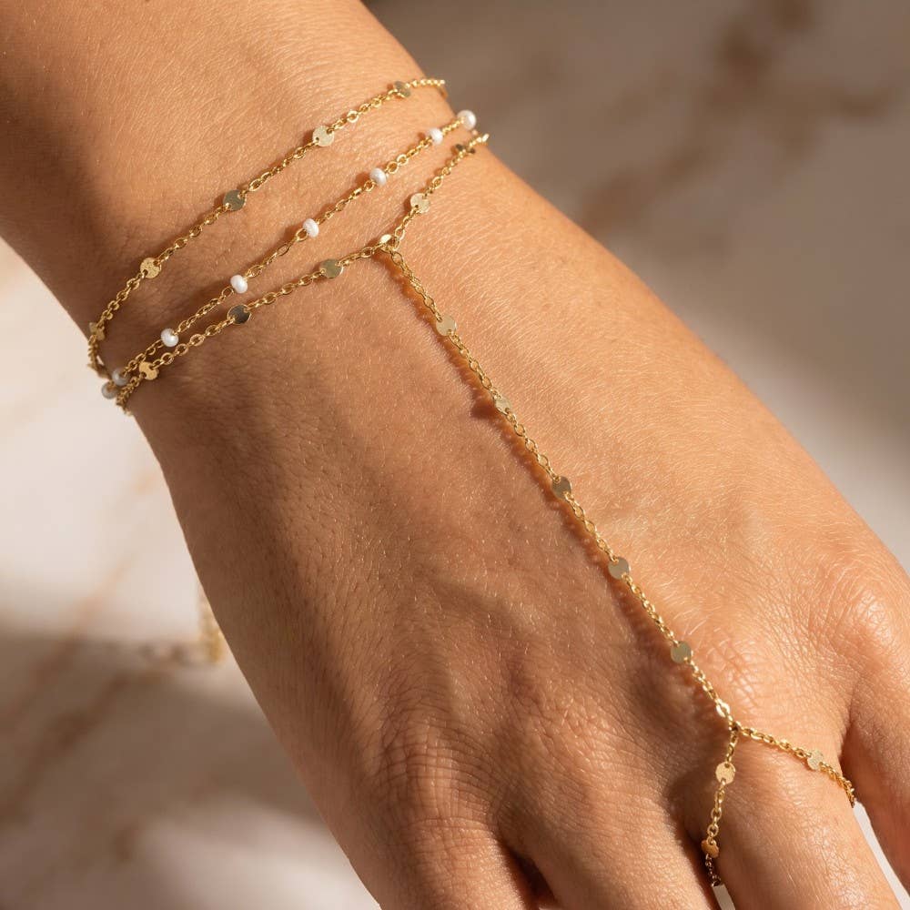 Layered Pearl Station Hand Chain Bracelet - House Of Jedidiah