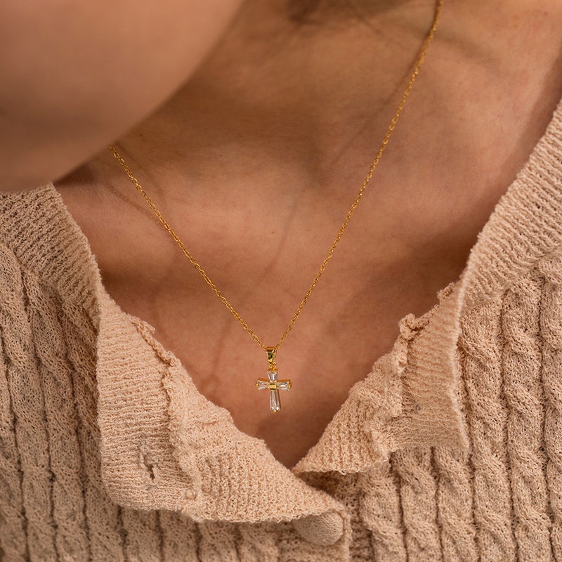 Elegant crystal cross pendant necklace, tarnish-resistant and hypoallergenic