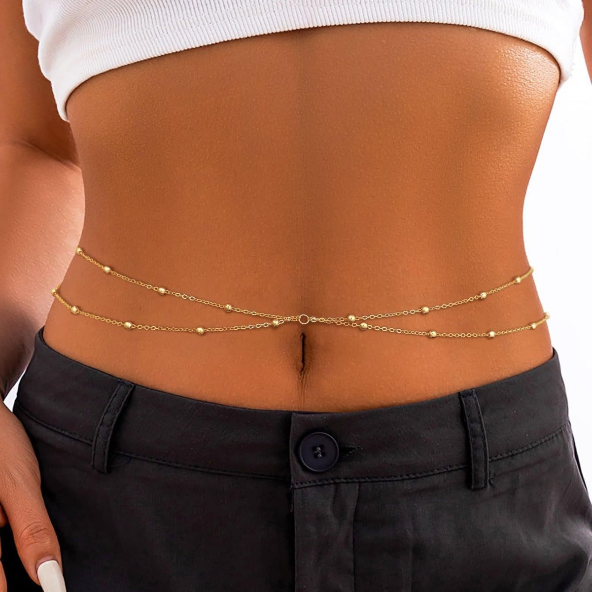 Gold Duo Belly Chain for festivals, beach days, or special occasions