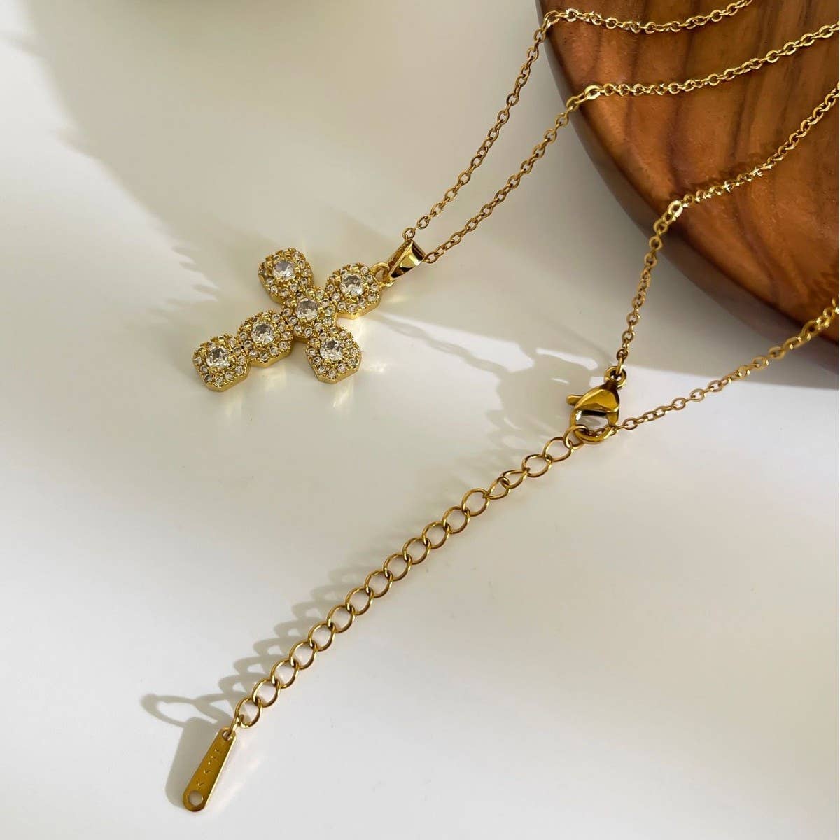Rhinestone Cross Necklace | Gold Minimal Jewelry Accent Set - House Of Jedidiah