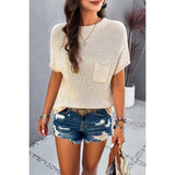 Solid Short Cap Sleeve Ribbed Knit Loose Top - House Of Jedidiah