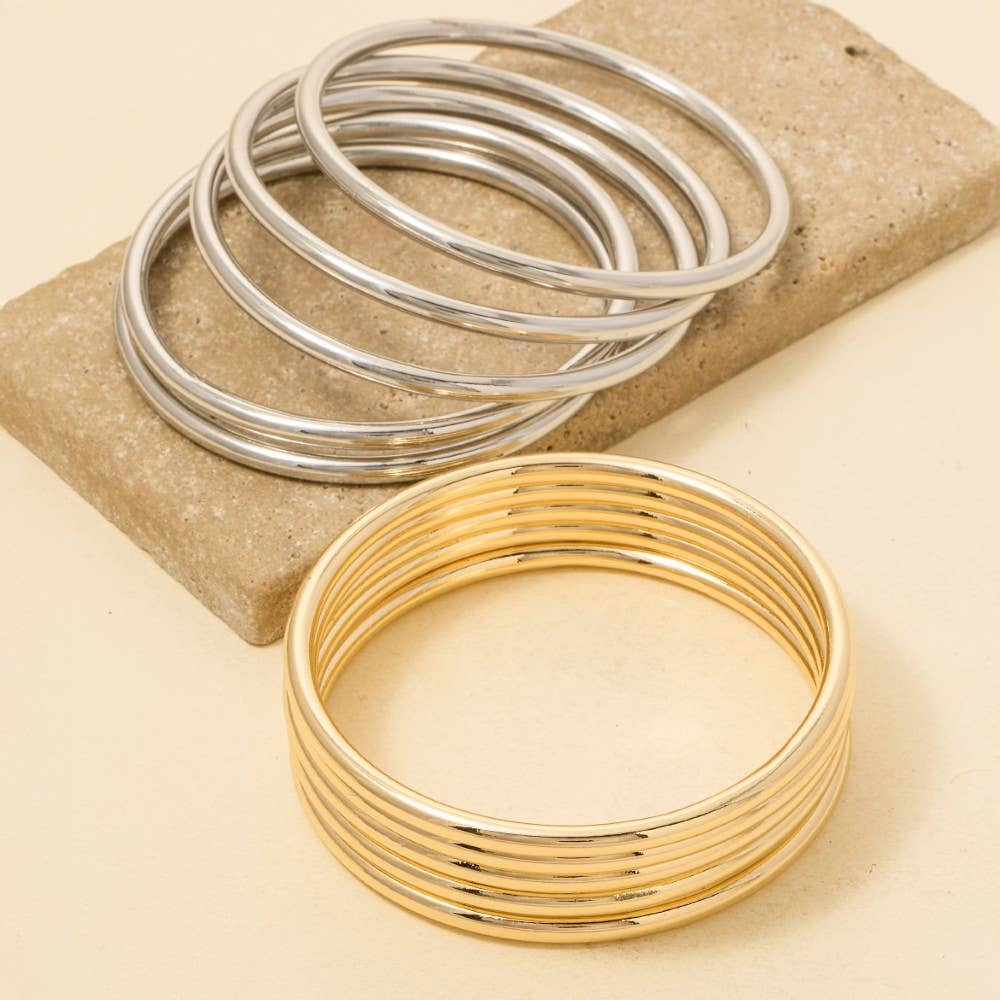 5Pc Metallic Bangle Bracelet Set - House Of Jedidiah