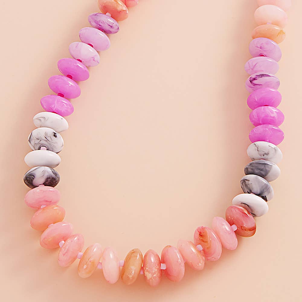 Ombre Resin Oval Disk Beaded Necklace - House Of Jedidiah