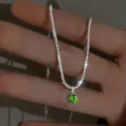 15" INCH DAZZLING SILVERY EMERALD NECKLACE
