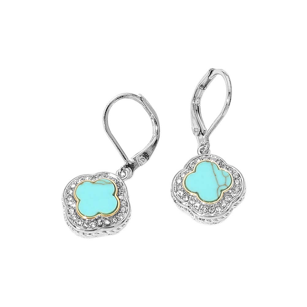14K Gold Plated CZ Pave Rim Quatrefoil Charm Drop Earrings
