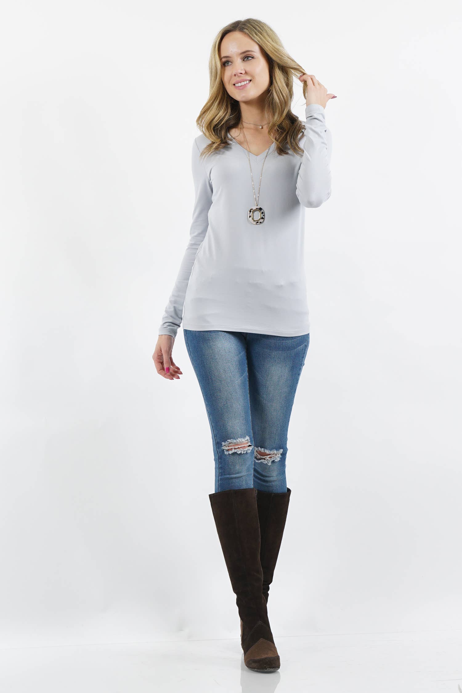 ',...Microfiber Long Sleeve V-neck Tee - House Of Jedidiah