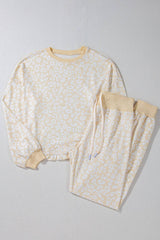 White Cheetah Print Two Piece Loose Fit Cozy Loungewear - House Of Jedidiah