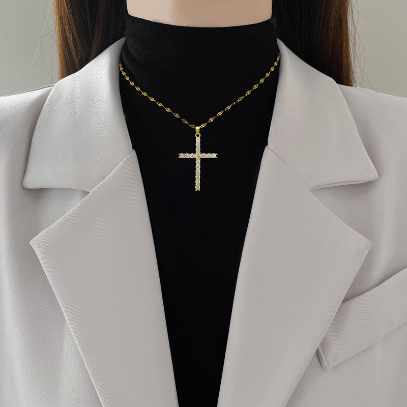 Christian jewelry gold cross pendant necklace, tarnish-resistant and hypoallergenic
