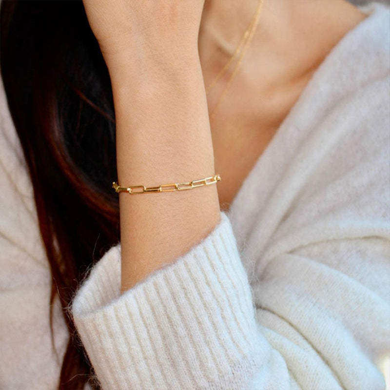 Gold paperclip chain bracelet, lightweight and tarnish-free handcrafted jewelry