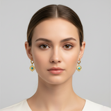 Model wearing Sorrento Turquoise Sunburst Hoop Earrings with sunray design