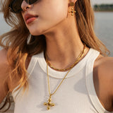 Christian jewelry gold cross necklace with Tiger Eye gemstones, faith and strength design